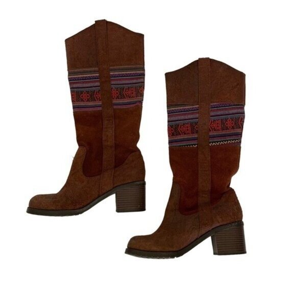 BC Footwear Brown Leather Knee High Western Boots 7.5 Boho Fall - Picture 1 of 8